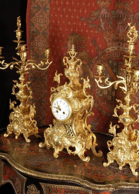 fig 1. Rococo Antique French Clock Set - Large and Superb by Fritz Marti.